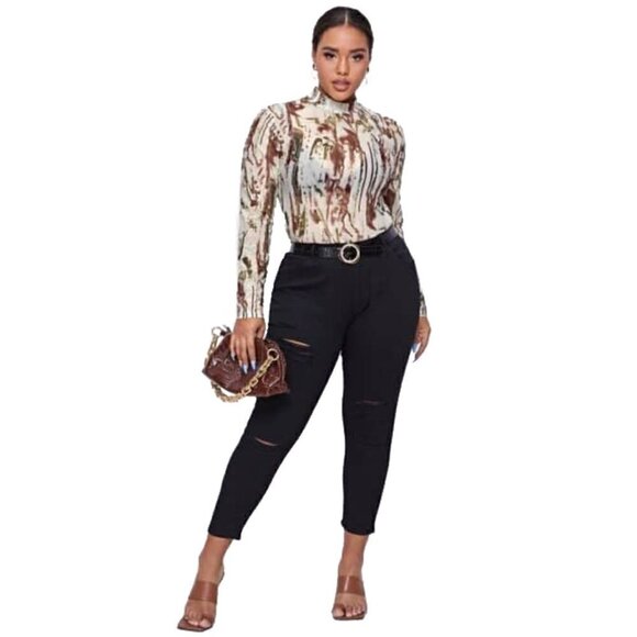 Y2K Mesh Fairygrunge Abstract Floral Camouflage Long sleeve Top M - Picture 4 of 16